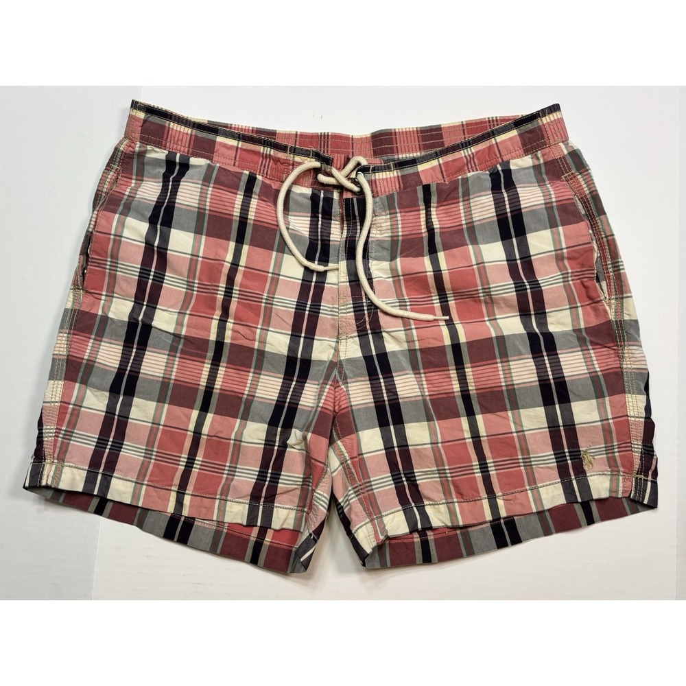 Polo Ralph Lauren Swim Trunks Plaid Pink Multi Mens Large Lined Shorts Board